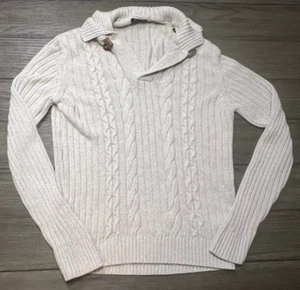 MASSIMO DUTTI Sweater Mens L 40 Beige Linen Cotton Blend Shawl Belt Collar Italy - Picture 1 of 6