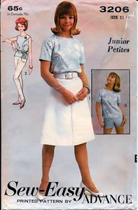 Vintage Advance Sew-Easy Pattern 3206 Junior Petites Size 11 Skirt Shorts Blouse - Picture 1 of 2