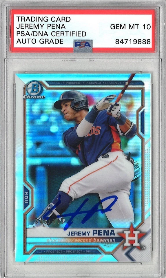 Jeremy Pena Signed 2021 Bowman Chrome BCP-11 Card #349/499 Refractor PSA 88 MVP - Image 1 of 1