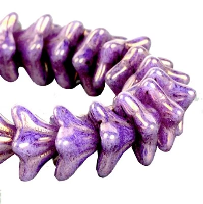 Vidrio checo 5 puntos campanario hilo púrpura rosa brillo dorado 6x9 (25) Foto 1 de 2