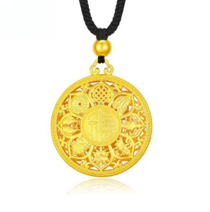Pure 24K Yellow Gold 999 Women Men 3D Lucky Compass Round Pendant 5.9g - Picture 1 of 6