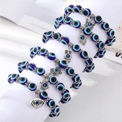 Pulsera Turca Hamsa Protección Cuentas Suerte Azul Mal de Ojo Hombres Joyería Regalos Foto 1 de 4