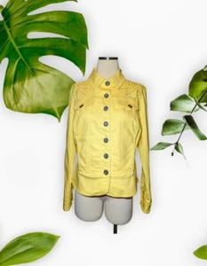 CHRISTOPHER BANKS Women's Size Small Yellow Jean Jacket Stretch Studded Bling - Picture 1 of 14