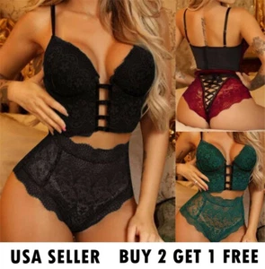 Women Lace Sexy Lingerie Bikini G-String Bra Thong Underwear Set F - Picture 1 of 7