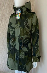 DESIGUAL HEART CAMO HOODED PARKA COAT WITH DETACHABLE LINING SIZE UK 8/10 BNWT - Picture 1 of 11