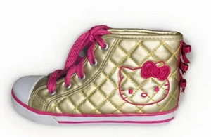 Hello Kitty Girl's Hi-Top Sneakers Size 1 Gold Quilted Vintage Sanrio Lil Elena - Picture 1 of 12