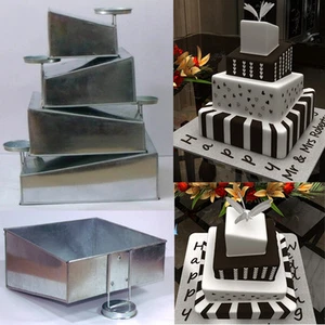 "Juego de 4 sartenes cuadradas para pastel Topsy Turvy con soporte desmontable de EUROTINS 6""-12" - Imagen 1 de 1