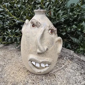 Pottery Cream Glazed Face Jug Ceramic Folk Art Billy Joe Craven | 10.5" x 7" - Picture 1 of 7
