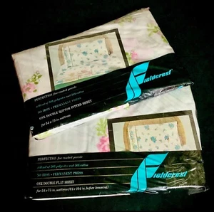 Vintage Pink Floral Fieldcrest Perfection Full Double Fitted & Flat Sheet - Picture 1 of 11