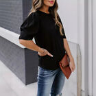 Womens Puff Sleeve OL Blouse Tops Ladies Solid Casual Loose T Shirt Summer Tee