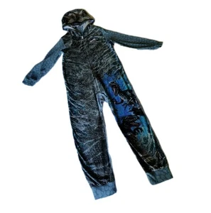 Pijama de dinosaurio Jurassic World polar sin pies con capucha talla mediana 1 pieza azul - Imagen 1 de 12