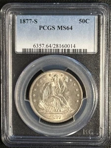 1877 S Half Dollars Liberty Seated PCGS MS-64 - Picture 1 of 2