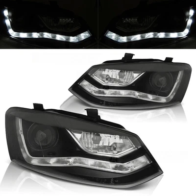 Kit fari a led neri per Vw Polo 6R 2009-03/2014 con luce di posizione a led - Immagine 1 di 3