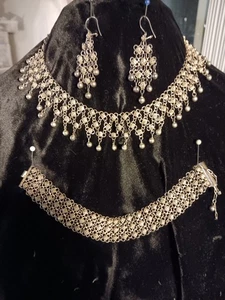 Sterling Silver Filigree Necklace Earrings Bracelet Set Mexico Read Description - Picture 1 of 9