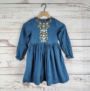 Mini Boden Girls 7-8 Dress Floral Embroidered Denim Boho EUC - Picture 1 of 11