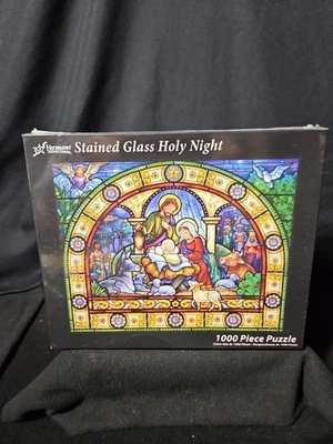 Vermont Christmas Stained Glass Holy Night Nativity 1000 Piece Puzzle NEW SEALED - Image 1 of 4
