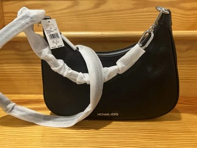 Michael kors Cora Women Large Zip Pouchette Chain Silver Tone Shoulder Bag Black - Image 1 of 4