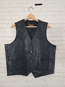 Chaleco de Cuero Genuino Talla 48 Para Hombre Botón Frontal Bolsillos Interior Motociclista - Imagen 1 de 8