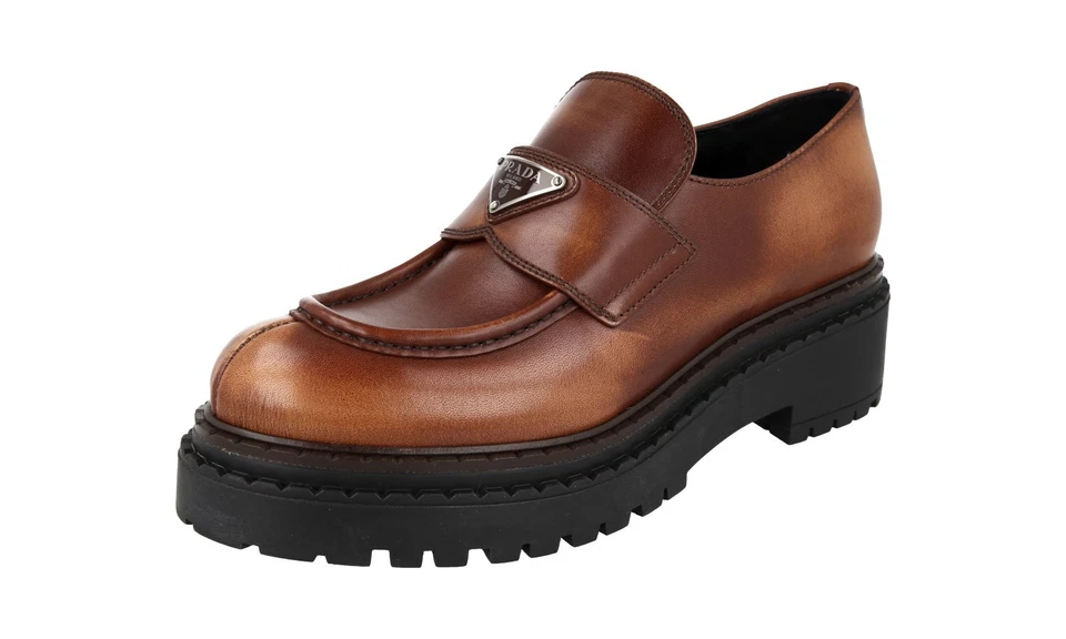 PRADA Double Chocolate Loafer Shoe 1D246M Cognac - US 9.5 EU 39 5 40 UK 6.5