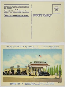 Molly's Service Station Bismarck ND 1940s Cars Gas Pumps Tire Shop Linen PC - Picture 1 of 1