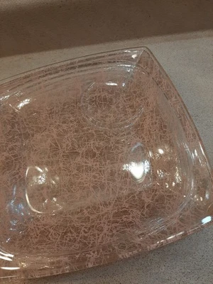 Vintage Spaghetti String/Splatter Design Cocktail Plates Pink (4) Square MCM - Image 1 of 4