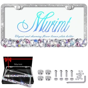 White License Plate Frames 2 Pack Rhinestone Bling License Plate Sparkle Fron... - Picture 1 of 7