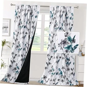 100% Blackout Curtains for Bedroom Cattleya Floral Printed Drapes 96 Inches - Picture 1 of 7