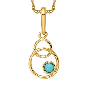 14K Solid Yellow Gold Turquoise Round Necklace - Picture 1 of 12