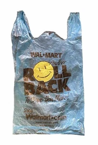 VTG 2001 Roll Back Wal-Mart Smiley Face Blue Plastic Shopping Bag Walmart 22x12" - Picture 1 of 10