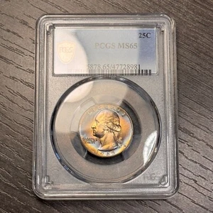 MS65 1965 25C Washington Quarter, PCGS Trueview- Rainbow Album Toned - Picture 1 of 6