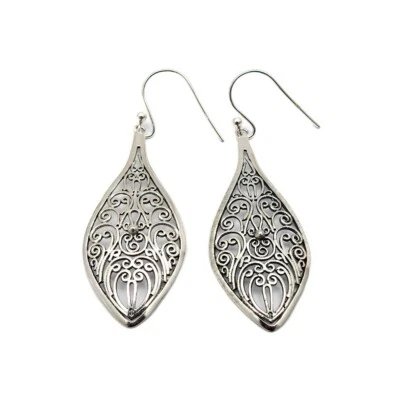Solid Sterling Silver Art Deco Stunning Filigree Earrings Gift For Women Girls - Image 1 of 4