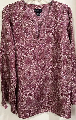 Lane Bryant 18/20 Pullover Long Sleeve Blouse SILK Red Notch V-neck EUC - Image 1 of 4