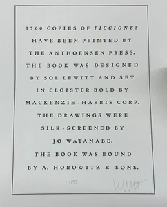 1984 Ficciones Jorge Luis Borges Signed: Sol LeWitt Silk Screen Limited Numbered - Imagen 1 de 24