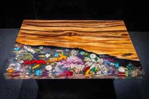 Tuzech Epoxy Dinning Table Customized Floral Resin Coffee Table Side/End Table - Picture 1 of 11