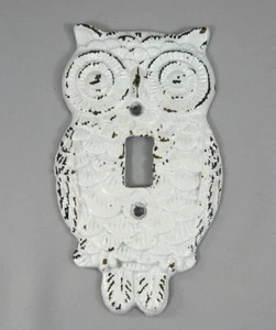 Cast Iron Distressed White OWL Light Switch Plate Cover 6" - Picture 1 of 5