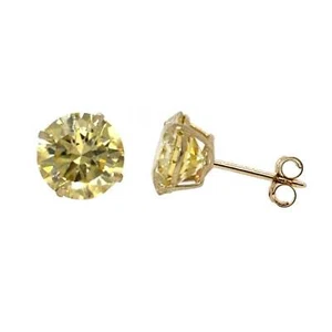 14K Gold GRA Certified D-VVS1 Round Colored Moissanite Push Back Studs Earrings - Picture 1 of 24