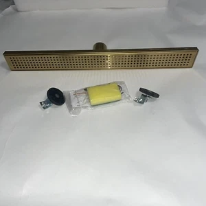 Linear Shower Drain 24” with Hair Strainer and Leveling Feet in Brushed Gold - Picture 1 of 9