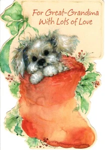 Mary Hamilton Merry Christmas Great Grandma Puppy Dog Stocking Hallmark Card - Picture 1 of 3