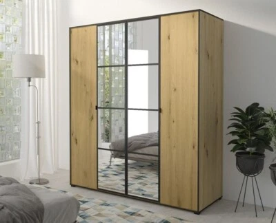 Wardrobe with Mirror OSLO I 180 cm Sliding Doors Hanging Rail Shelves New - Image 1 of 2