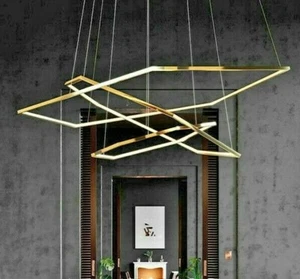 LUXURY ITALIAN MODERN LED GOLD HEXAGON ART LIGHT CHANDELIER PENDANT LIGHTING NEW - Picture 1 of 2