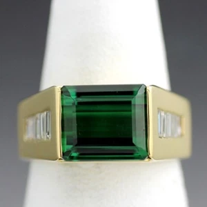 Anillo Turmalina Verde Top-Farbe Y Diamantes 7,39 Quilates, 750-Gelbgold, Nuevo - Imagen 1 de 4