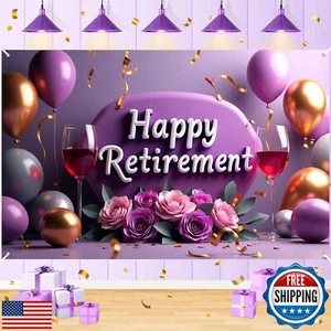 Large 71x43 Inch Retirement Party Decorations for Women Purple Happy 3D Retir - Picture 1 of 5