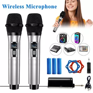 Pro UHF Wireless Microphone System 2 Handheld Mics Rechargeable Karaoke Church - Picture 1 of 12