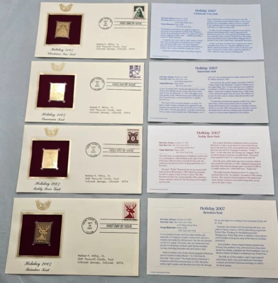 Réplica de estampillas de oro de 22kt 4 edición del primer día muñeco de nieve reno de vacaciones Navidad 07 Foto 1 de 4