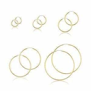 Pendientes de aro redondos sin fin de oro amarillo de 14K 2,0 mm 15-65 mm - tubo liso mujeres hombres - Imagen 1 de 14