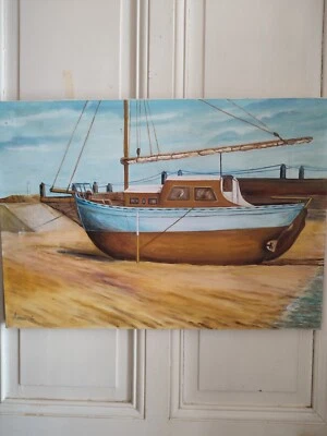 MOREAU L "Boot Am Anker" Öl Auf Leinwand Französische Schule 20. Jahrhundert - Bild 1 von 4