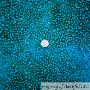 BonEFul Fabric FQ Cotton Quilt Aqua Tone Green Blue Batik Polka Dot Water Bubble - Picture 1 of 21