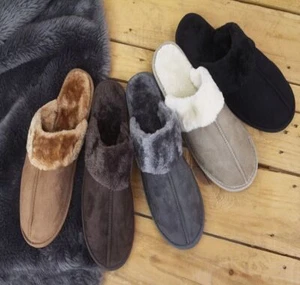 Pantuflas de piel sintética genuina para hombre mulas suela dura antideslizante - Imagen 1 de 21