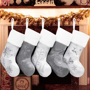 Christmas Stockings 5 Pack for Family 20" Large Silver Grey Satin with Sequins F - Picture 1 of 6