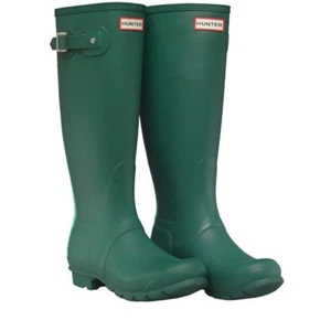 HUNTER ORIGINAL WOMENS STRIPE WELLINGTON BOOTS - DARK GREEN/MINT – SIZE 3 – BNIB - Picture 1 of 12